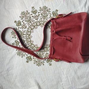 Bucket Leather Bag in Burgundy color